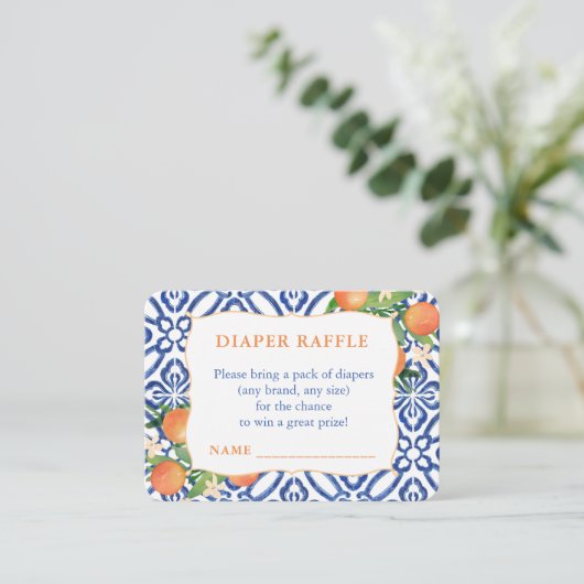 Positano Zoete Sinaasappels Baby shower Luier Raff Informatiekaartje (Staand voorkant)