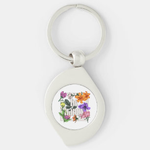 Positief citaat Wees blij en tuinbloemen Sleutelhanger