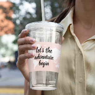 Positief roze laat het avontuur Wereldkaart beginn Acryl Drinkbeker