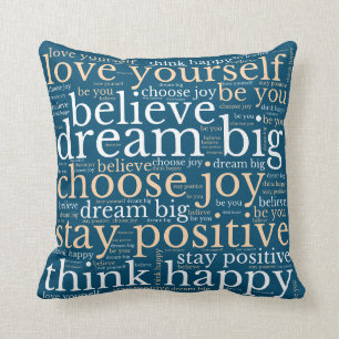 Positief WordArt Patroon White Cream Turquoise Kussen