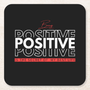 Positief zijn vierkante kartonnen onderzetter