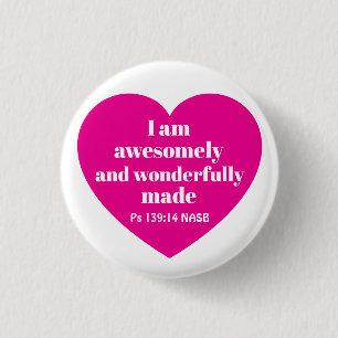 Positieve Bijbelvers Bevestiging Roze Hart Schatti Ronde Button 3,2 Cm