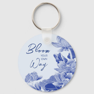 Positieve bloesem Quote Blue Flowers Lotus Lily Sleutelhanger