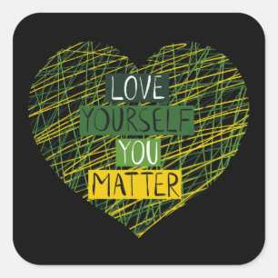 Positieve boodschap en hart in kleuren voor geeste vierkante sticker