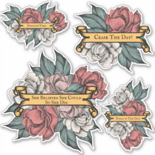 positieve citaten Floral Banner Pink Sticker