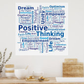 Positieve denkkende Word Cloud - blauw Poster (Keuken)