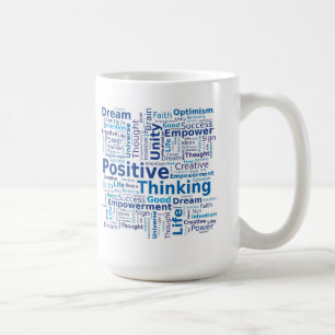 Positieve denkkende Word Cloud - Blauwe kleuren Koffiemok
