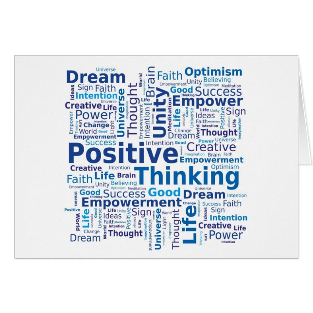 Positieve denkkende Word Cloud in blauwe kleuren (Voorkant Horizontaal)