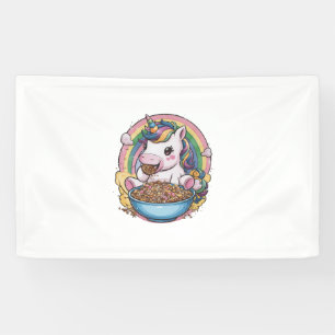 Positieve eenhoorn met kom cornflakes T-shirt met Spandoek