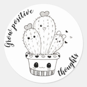 Positieve gedachten kweken // Funny Cacti Doodle Ronde Sticker