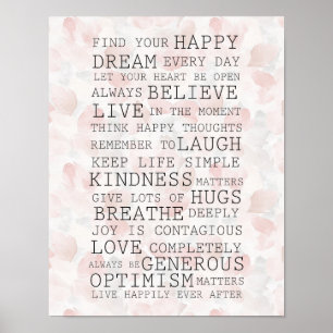 Positieve Inspirerende Roze Rozenblaadjes Poster