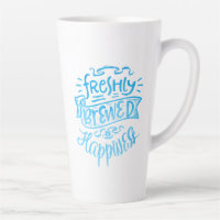 Positieve koffiequote blauwe kalligrafie hoge witt