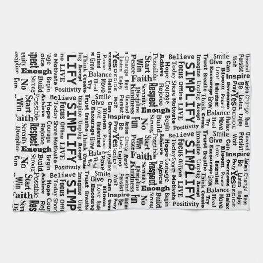 Positieve One Word Cloud op wit Theedoek (Horizontaal)