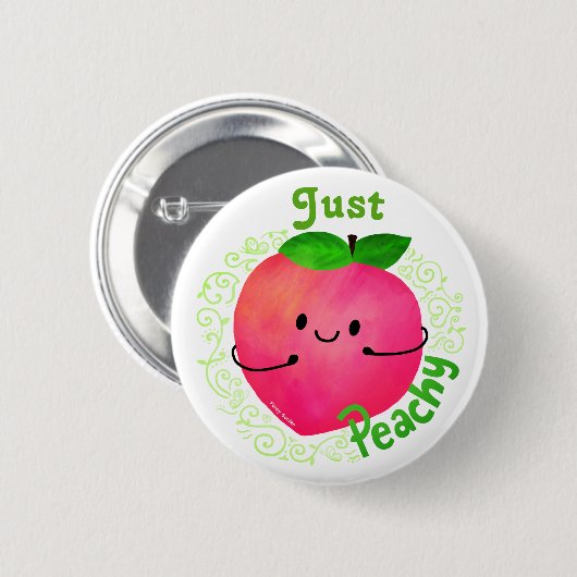 Positieve peach pun - peachy ronde button 5,7 cm (Voorkant /achterkant)