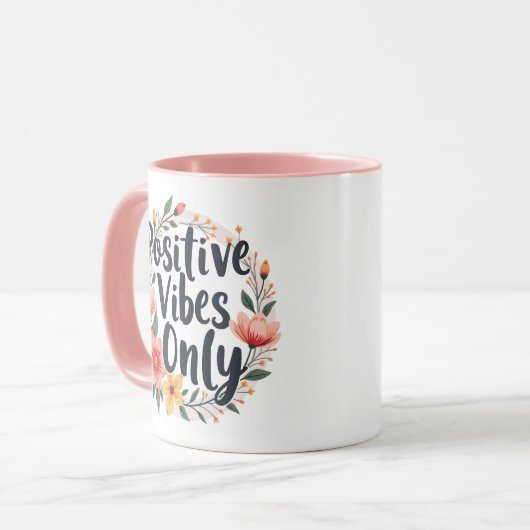 Positieve vibes alleen bloemenkrans ontwerp mok (Voorkant links)