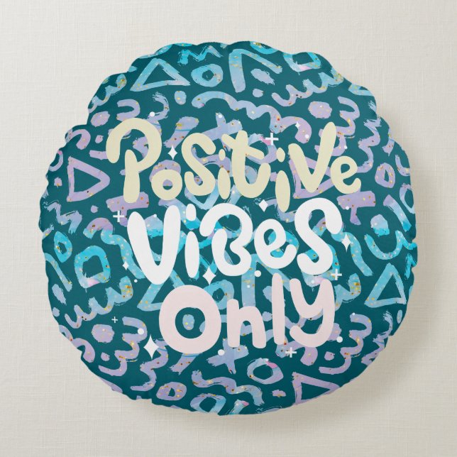 Positieve vibes alleen groen geometrisch rond kussen (Voorkant)