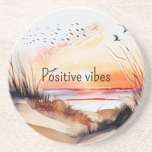 Positieve Vibes Beach Sunset with Birds Zandsteen Onderzetter (Voorkant)