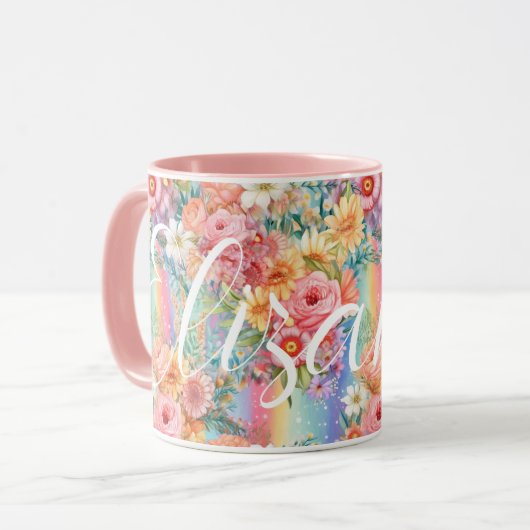 Positieve Vibes Bright Rainbows Florals Aangepaste Mok (Voorkant links)