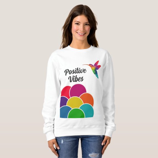Positieve vibes Kleurrijke Levendige Kolibrie Trui (Voorkant volledig)