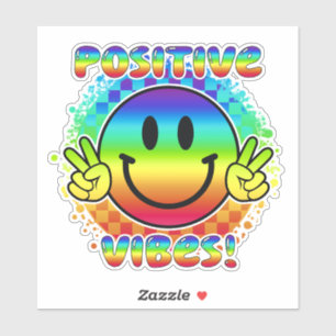 Positieve Vibes Smile Gezicht Emoji Peace Sign Vin Sticker