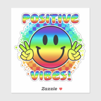 Positieve Vibes Smile Gezicht Emoji Peace Sign Vin Sticker