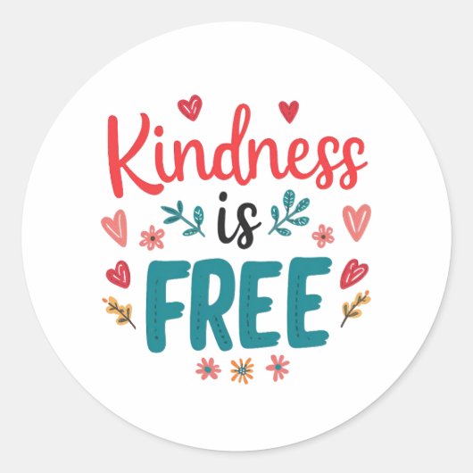 Positive "Be Kind" Message with Hearts Ronde Sticker (Voorkant)