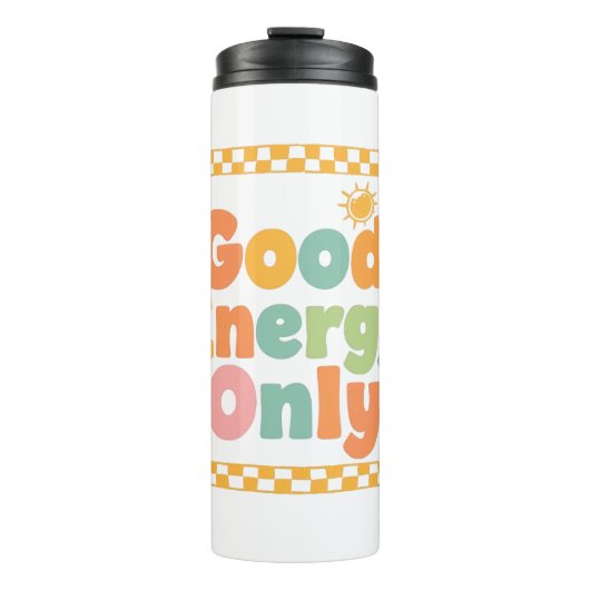 Positive "Good Energy Only" Checkered Frame Thermosbeker (Voorkant)