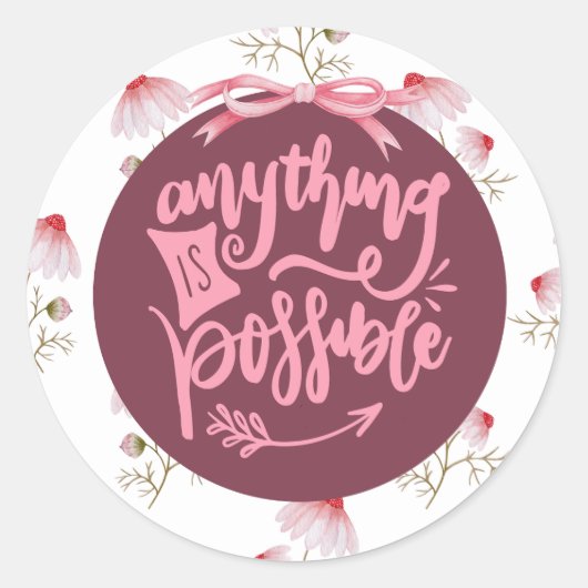 Positiviteit Alles is Mogelijk Mauve Bloemen Ronde Sticker (Voorkant)