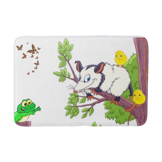 Possum Chicken Frog Floral Bathroom Bath Mat (Voorkant)