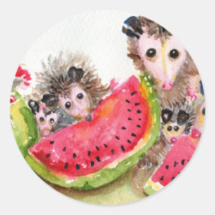 Possum familie picknick ronde sticker