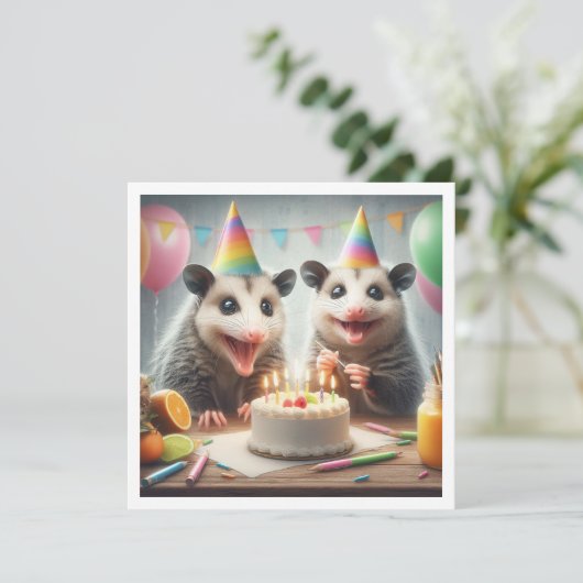 Possum manger gâteau invitation anniversaire (Debout devant)