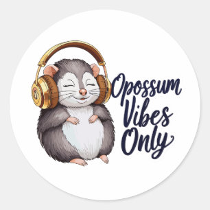 Possum met hoofdtelefoon - Alleen Opossum Vibes Ronde Sticker