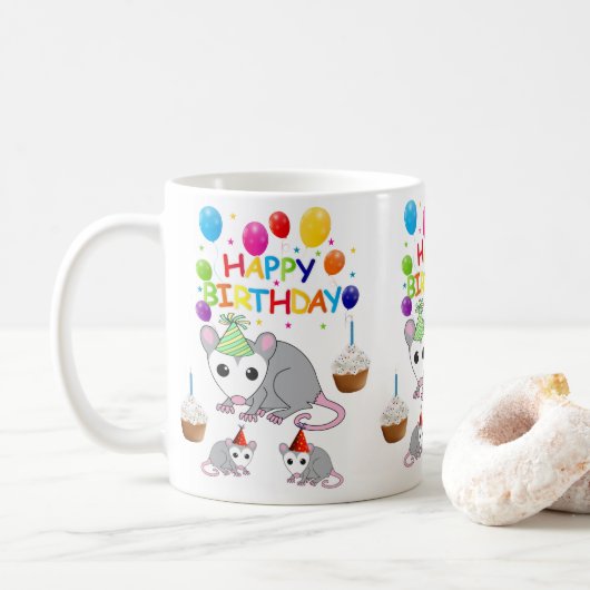 Possum Mug Joyeux Anniversaire Mug (Avec donut)