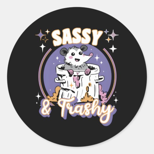 Possum Sassy Trashy Possum Ronde Sticker (Voorkant)