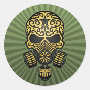Post Apocalyptische Sugar Skull, leger groen Ronde Sticker