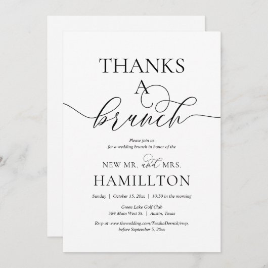 Post bruiloft Brunch, Bedankt een Brunch Uitnodigi Kaart (Voorkant / Achterkant)