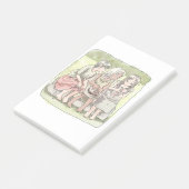 POST-IT® さなにやじ 野外で、椅子に座って仲良くしている三人の裸足の女の子のイラスト (Incliné)