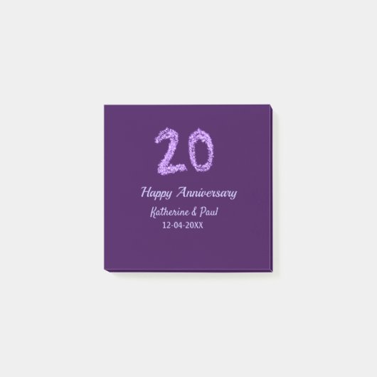 Post-it® 20e heureux anniversaire ajouter nom du couple dat (Devant)