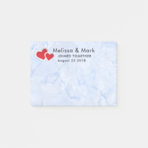 Post-it® 2 Coeurs en papier rouge sur Mariage en marbre ble