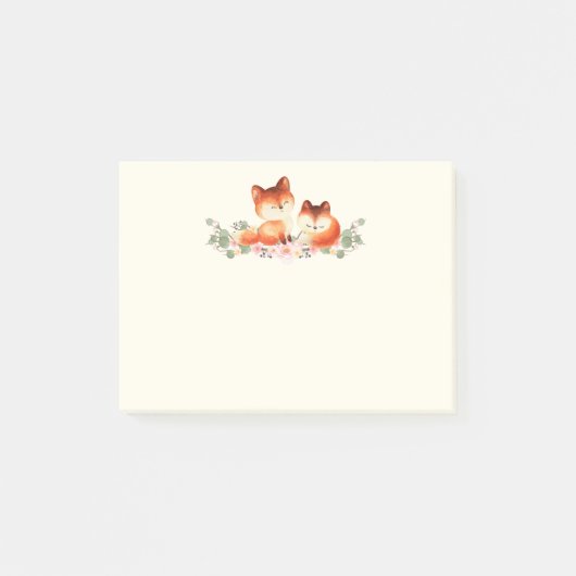 Post-it® 2 mignons Petits Renards Rouges Aquarelle Design (Devant)