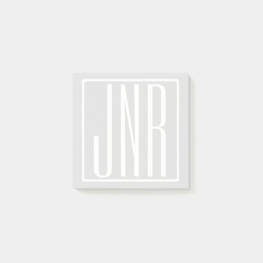 Post-it® 3 Initiales Monogramme | Blanc & Gris Très Clair (Devant)
