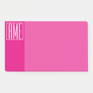 Post-it® 3 Initiales Monogramme Blanc sur rose chaud