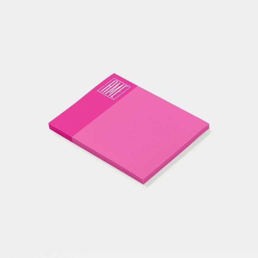 Post-it® 3 Initiales Monogramme | Blanc sur rose chaud (Incliné)