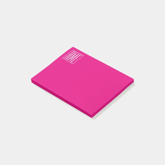Post-it® 3 Initiales Monogramme | Blanc sur rose chaud (Incliné)