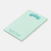 Post-it® 3 Roses Turquoises d'aquarelle sur le Mariage vert (Incliné)