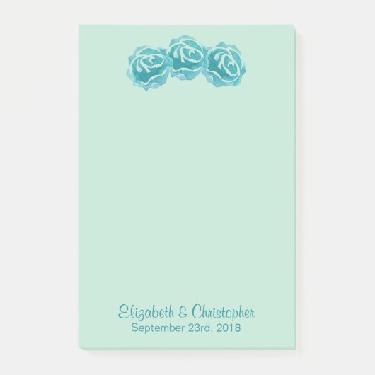 Post-it® 3 Roses Turquoises d'aquarelle sur le Mariage vert (Devant)