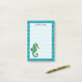 Post-it® 4 d'hippocampe x 6 personnalisés bleus et verts (Sur un bureau)