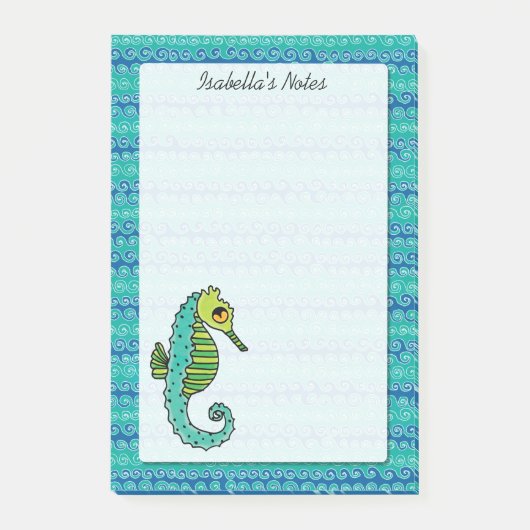 Post-it® 4 d'hippocampe x 6 personnalisés bleus et verts (Devant)
