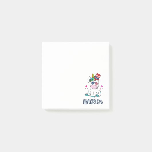 Post-it® 4 juillet Unicorne avec les États-Unis Drapeau lun (Devant)