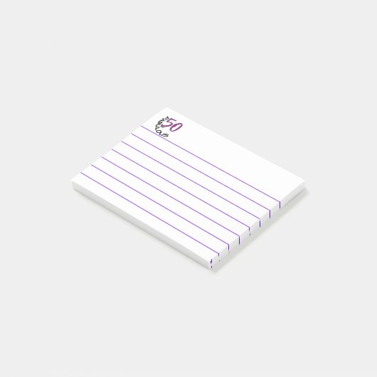 Post-it® "50 et fabuleux" | Typographie violet et noire (Incliné)
